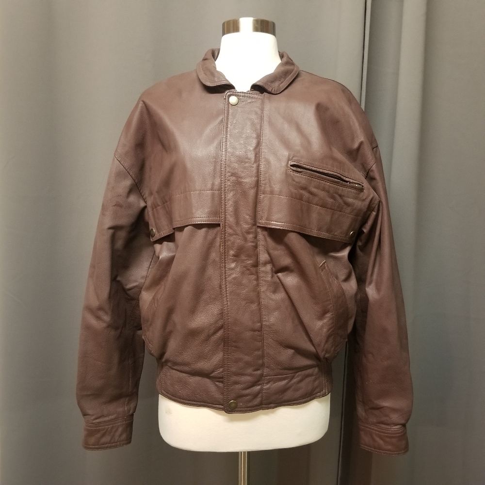 Vintage 70s Wilson's Leather Brown Bomber Jacket Plush Zip Out Lining 38